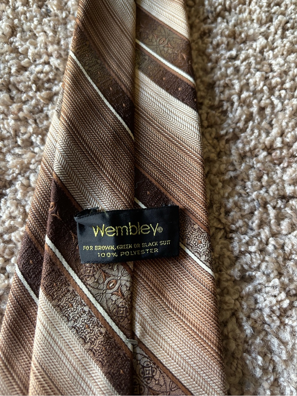 Vintage Wembley Striped Brown and Cream Men's Tie